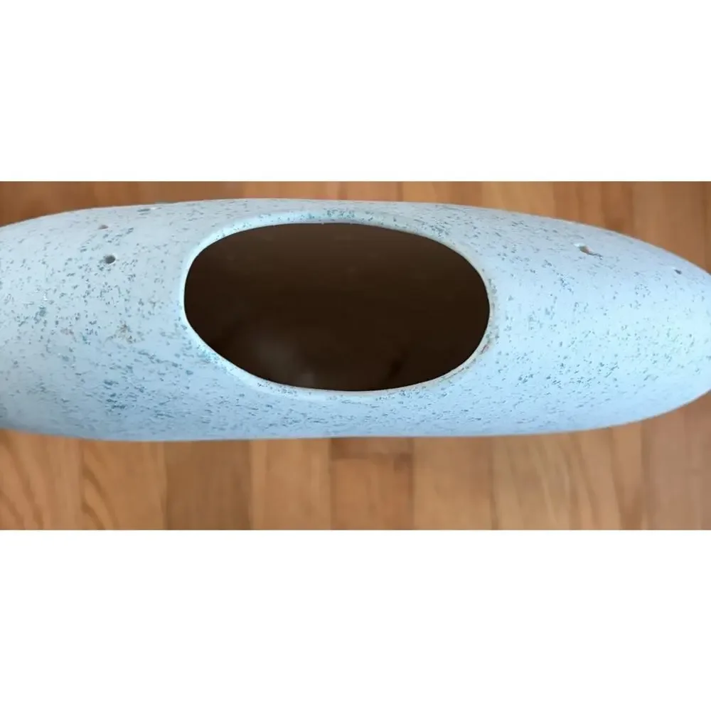 Vintage Southwest Clay Pottery Vase Howling Wolf with Cactus Design Blue Green